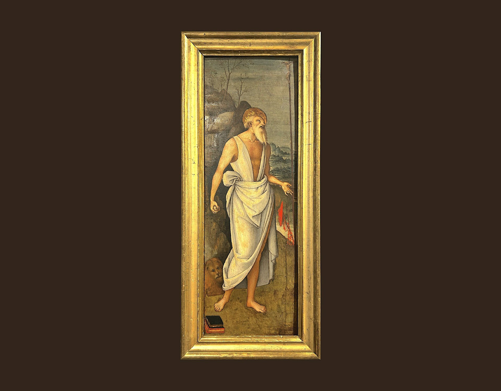 Saint Jérôme, huile sur panneau attribuée au Maître du tondo de Greenville, un élève toscan de Pietro Vannucci.